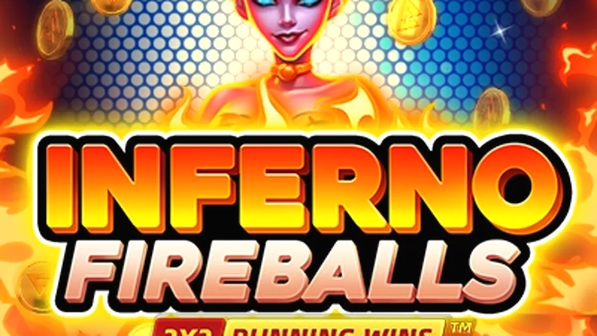 Tangkapan layar dari game slot Inferno Fireballs dengan tema api yang membara dan gulungan yang berputar.